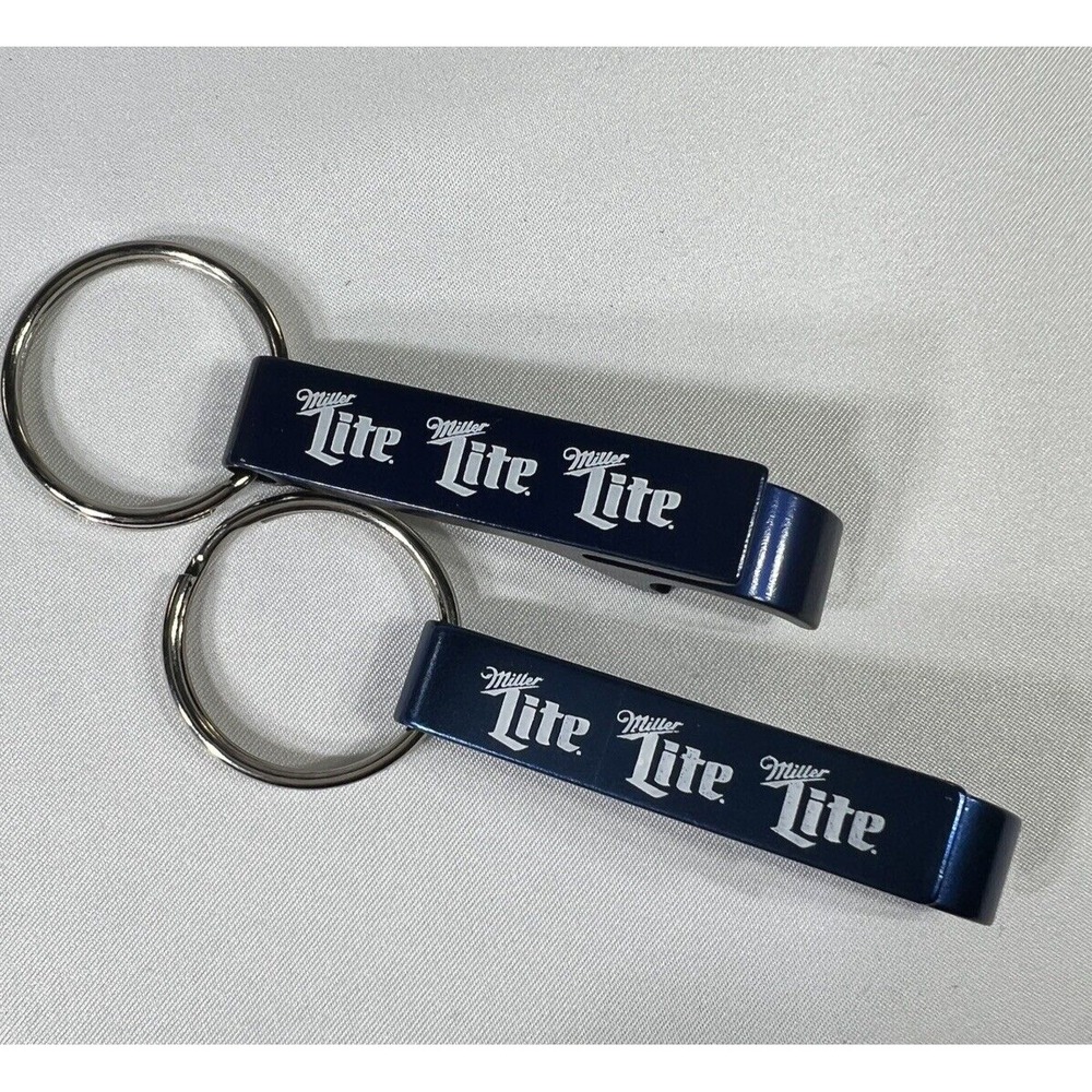 Miller Lite Bottle Opener Keychain Set 2 Pack Navy Blue Metal Beer Bar Tool NEW